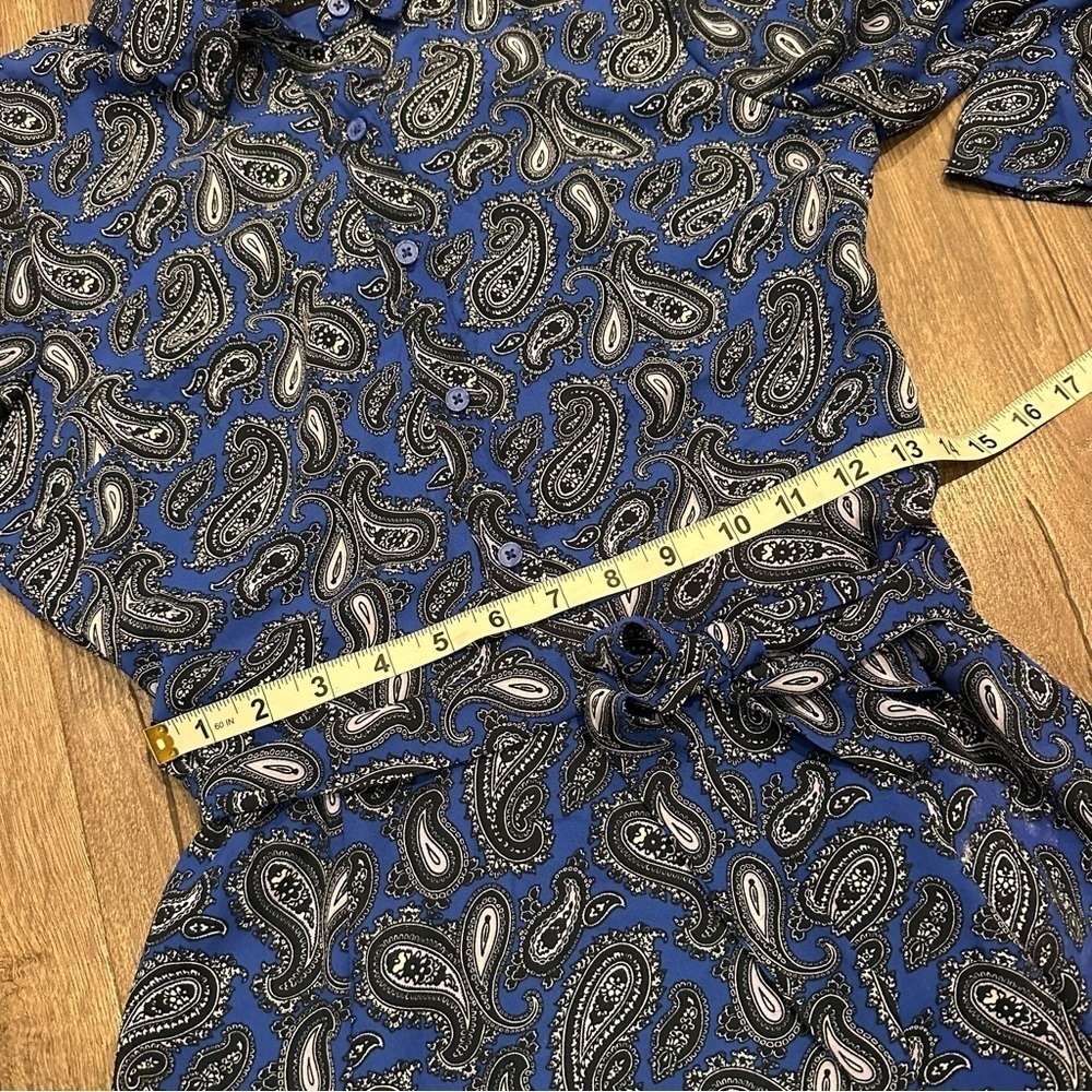 Banana Republic Career Dress Women's Size 4 Blue Paisley Print Belt Bell Sleeve - Picture 11 of 12